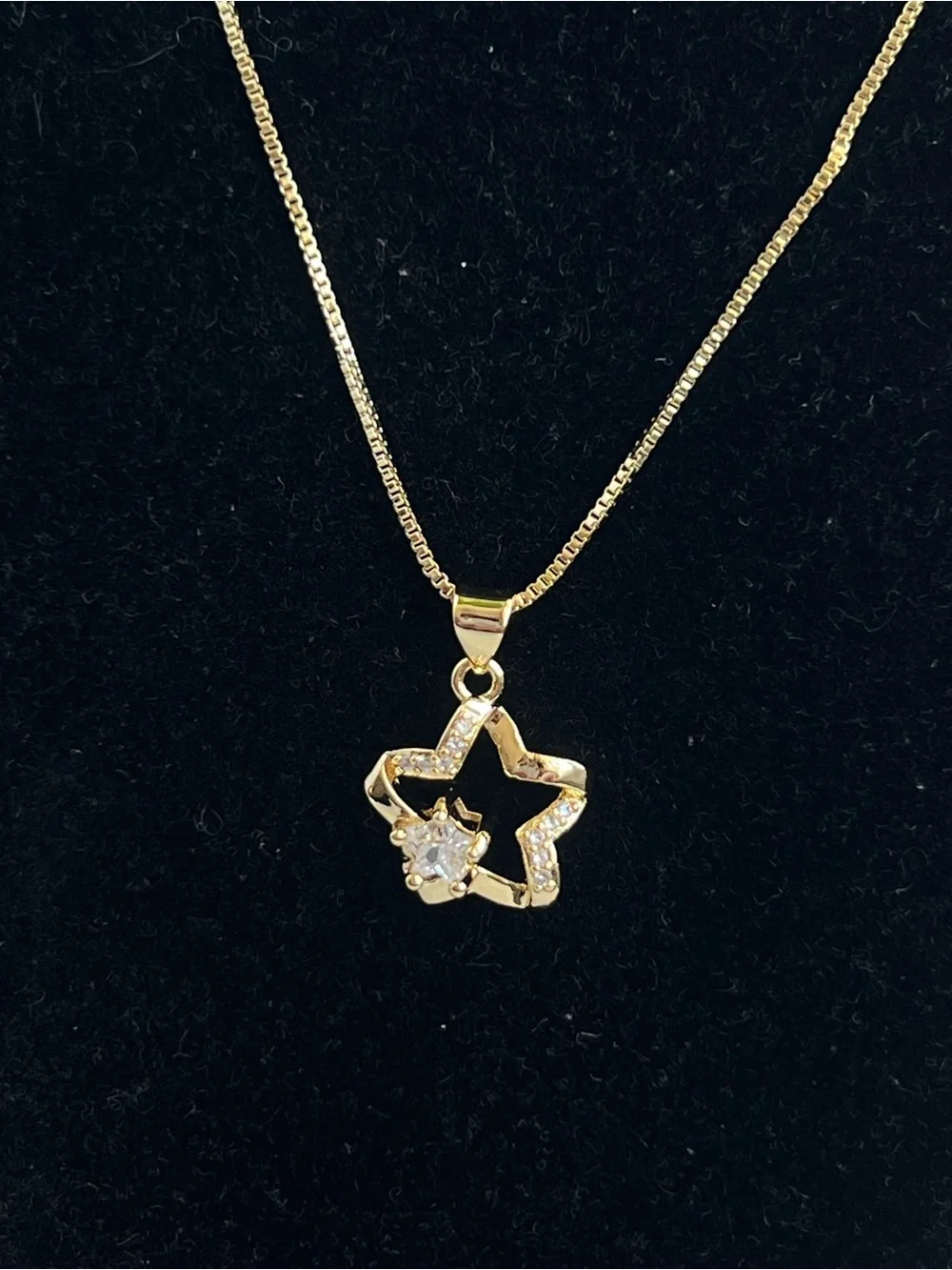 🩷-Gold Star Pendant Necklace with Cubic Zirconia Accent